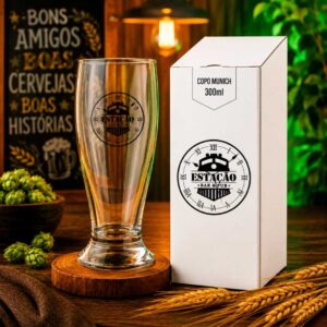 Kit Copos de Vidro modelo Munich 300ml e Caixinha Personalizada