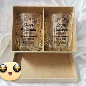 Kit de Caixinha de Mdf com 2 copos de vidro caldereta